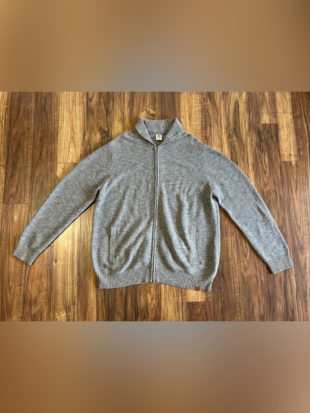 Timberland Shawl Collar Zip Cardigan Sweater Cotton Knit Pockets Logo XXL